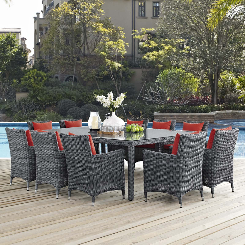 Ensemble de salle à manger d'extérieur 11 pièces Sunbrella Invite par Modway, Rouge