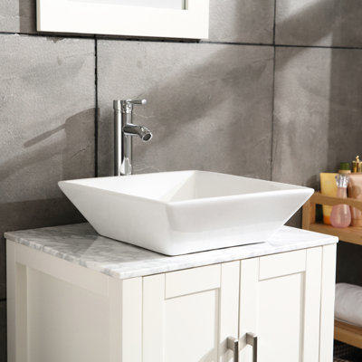 Lavabo vasque de salle de bain carré blanc 16,5 po, fabrication et finition professionnelles de conception durable