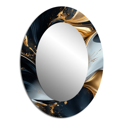 Gold And Black Captivating Marble I - Black Modern Oval Wall Mirror