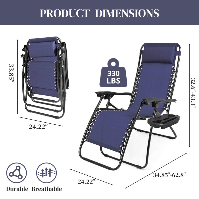 Chaise pliante inclinable Anais (ensemble de 2) Anais, Bleu