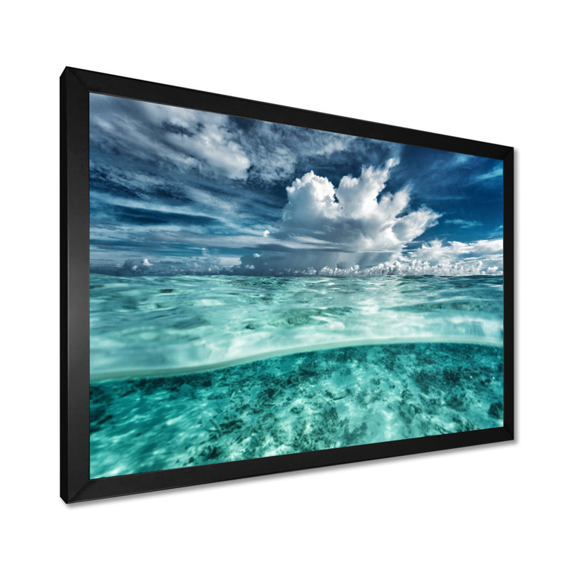 " Amazing Underwater Seascape And Clouds ", Framed Print, Black, 16" H x 32" W