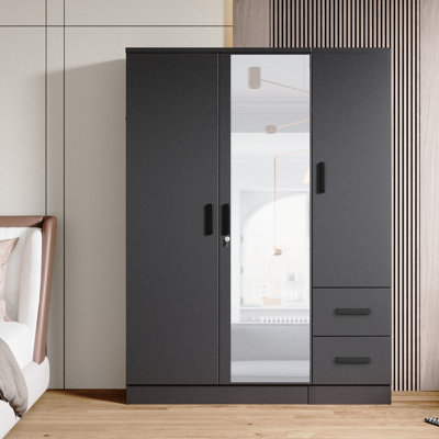 Wooden 2 Drawers 3 Doors Wardrobe Armoire With Mirror by Latitude Run
