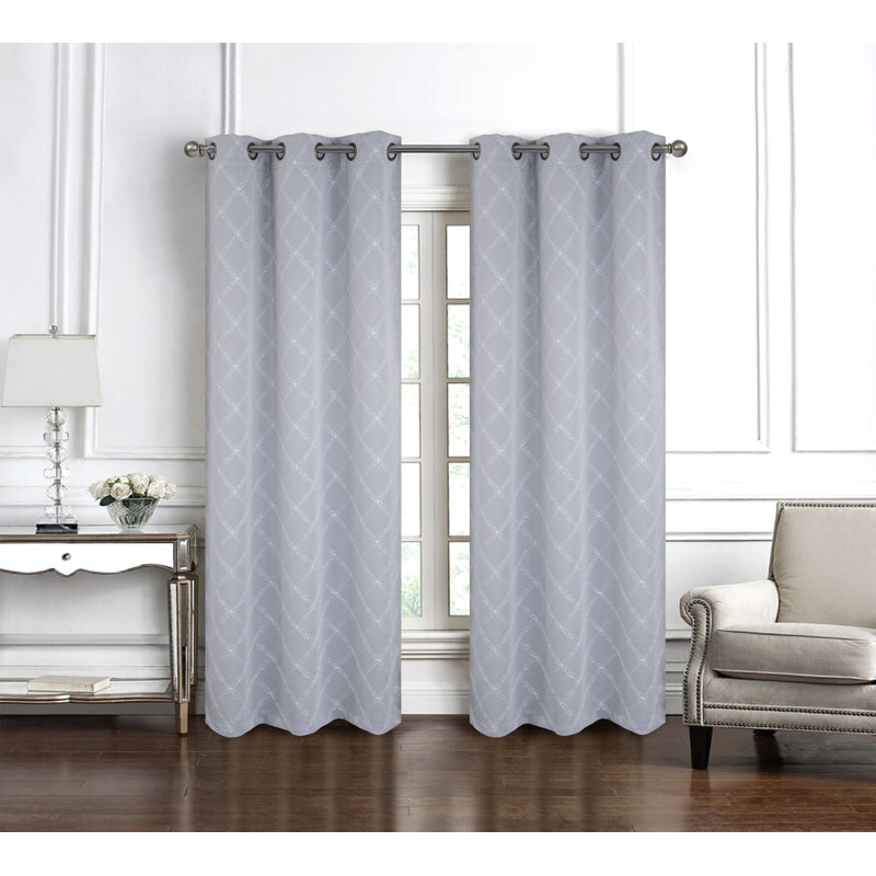 Mckinney Embroidered Room Darkening Window Curtain, 54" W x 95" L, Silver
