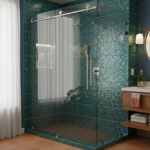 Porte de douche coulissante simple sans cadre Ivanees de 60 po x 76 po avec verre trempé transparent anti-déflagrant de 8 mm, accessoires en acier inoxydable, finition gris brossé
