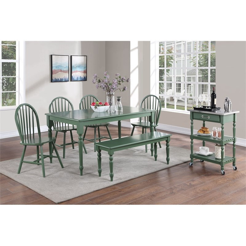 Pemberly Row Rubberwood Rectangular Dining Table in Equestrian Green