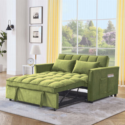 Sleeper Sofa, Convertible Sofa, Recliner, 3-In-1, 3-Position Adjustable Backrest, 2-Seater Sectional, Two Side Pockets, 2 Pillows