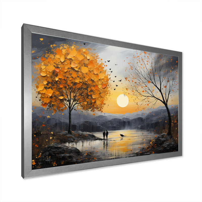 Romantic Landscape Melting Hearts III - Romantic Landscape Wall Decor, H 24 po x l 32 po x P 1 po, Cadre simple argenté