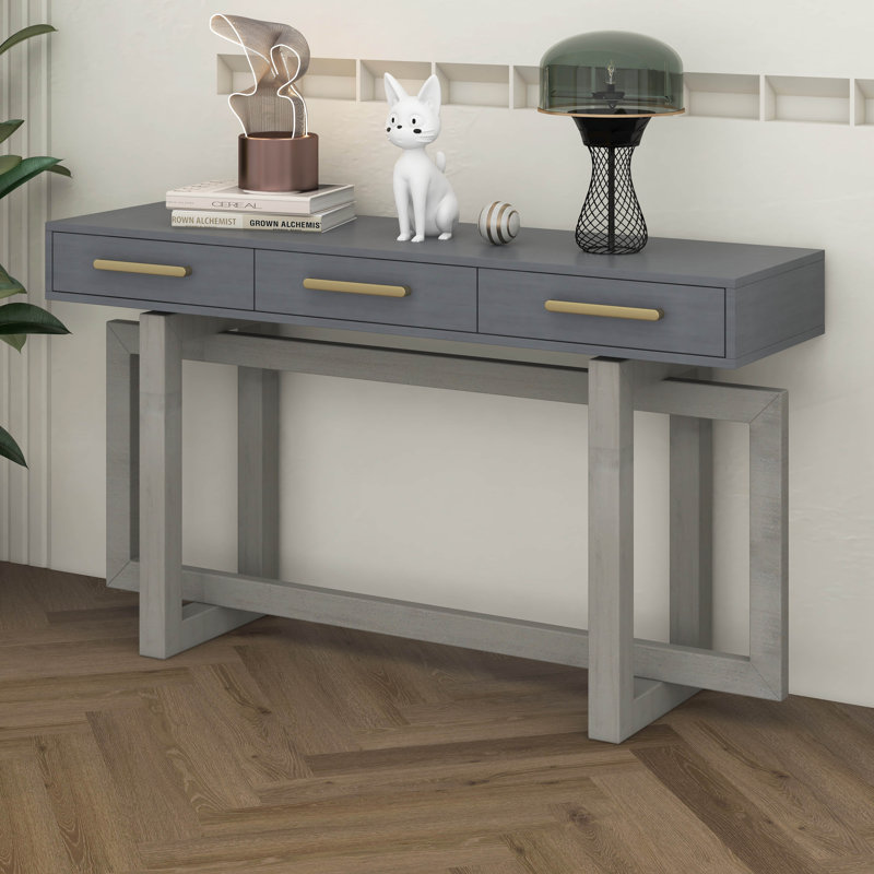 Console de 57 pouces de style minimaliste avec canapé à trois tiroirs et fabrication robuste, Gris antique