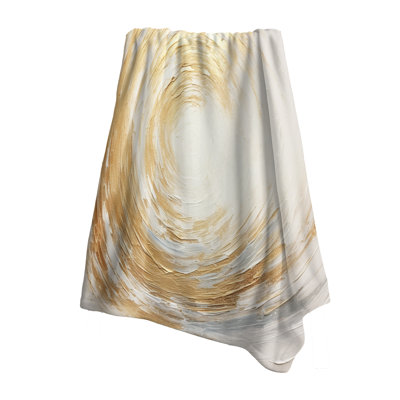Gold And White Soft Wave Vortex - Abstract Spirals Living Room Throw Blanket