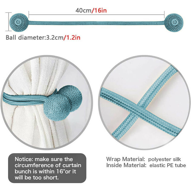 18.5" Magnetic Earpiece Curtain Tiebacks 2 Pack, Sky Blue