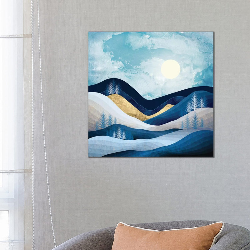 Moonlit Hills - impression d'art graphique, H 26 po x l 26 po x P 1,5 po, Pas de tapis, Toile tendue