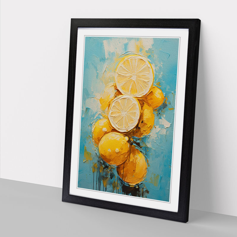 Sliced Lemon Impressionism - Single Picture Frame Print on Wood, Black Framed, 34cm H x 25cm W
