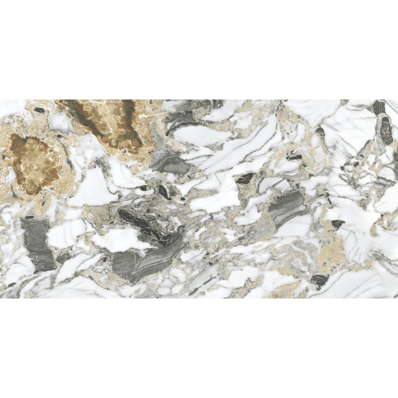 High Gloss 19.3" x 38.6" Porcelain Marble Look Wall Floor Use Tile, Jade Gold