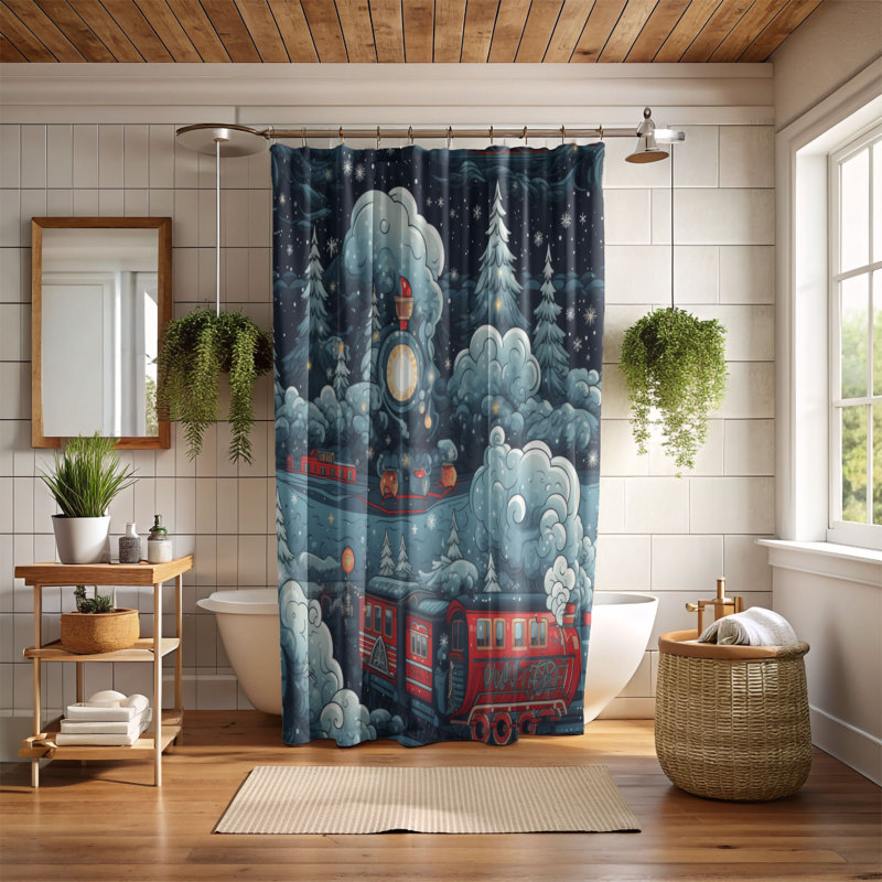Christmas Wonderland Train - Premium Shower Curtain, 74"H x 71"W