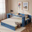 Lit de jour multifonctionnel avec tiroir de rangement, compartiments ouverts et table d'appoint hydraulique-277514831