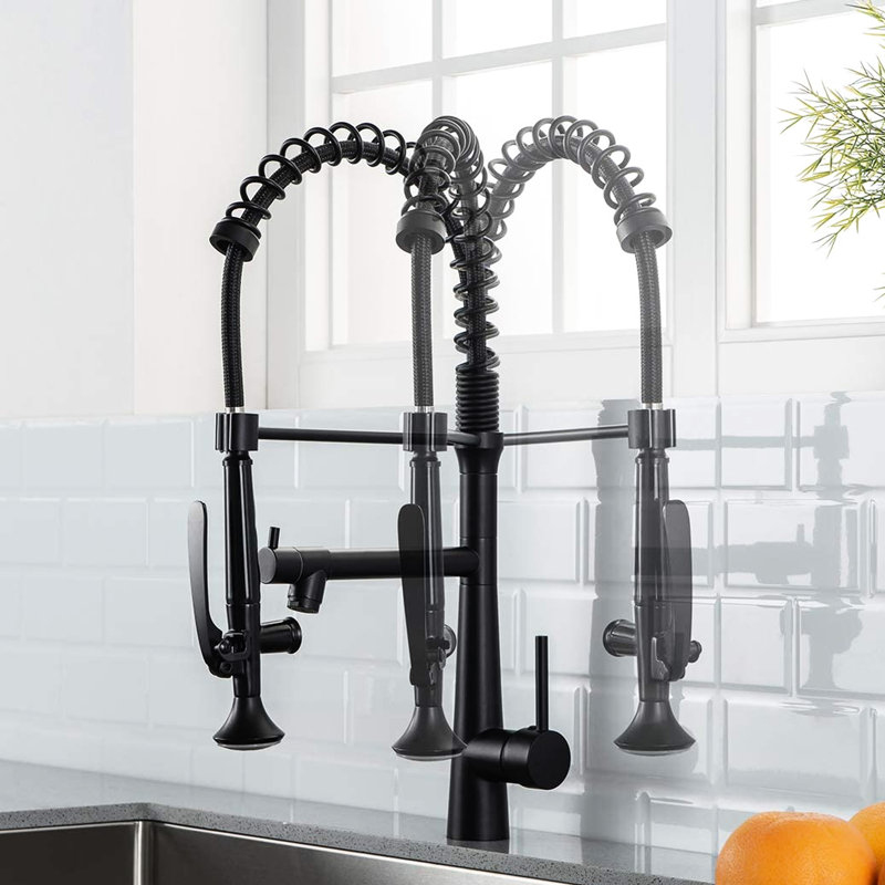 Heavy Duty Commercial Kitchen Faucet - Single Handle Pre-Rinse Matte Black Washer Sink Seal, Matte Black