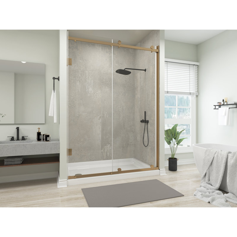 ShowHome W60" H78" D32" Four Walls Shower System Grey Concrete, Gray 