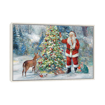 Santa Trimming Tree - Wall Art Print - Framed Canvas