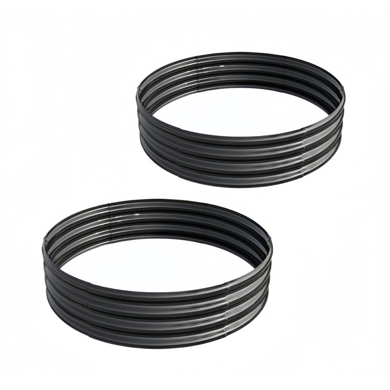 11.4 In. Tall X 47 In. L X 47 In. W Round Metal Raised Garden Bed(2 PCS), 11.42" H x 47.24" W x 47.24" D, Black