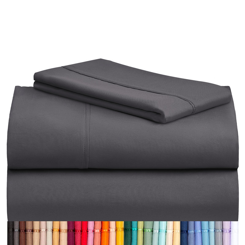 Luxclub 4 PC Gray Queen Silky Soft Cooling Extra Deep Pocket Performance Sheet Set, Gray, Queen Sheet Set with 2 pillowcases