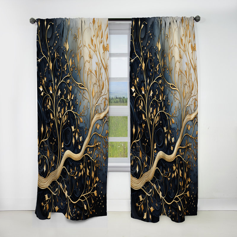 Golden Branch Tree Luminous Tangle I - Rideau floral occultant en velours monochrome - 1 panneau, L 52 po x L 84 po