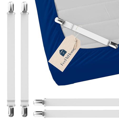 Feelathome Bed Sheet Straps, White, 4 Pack, White
