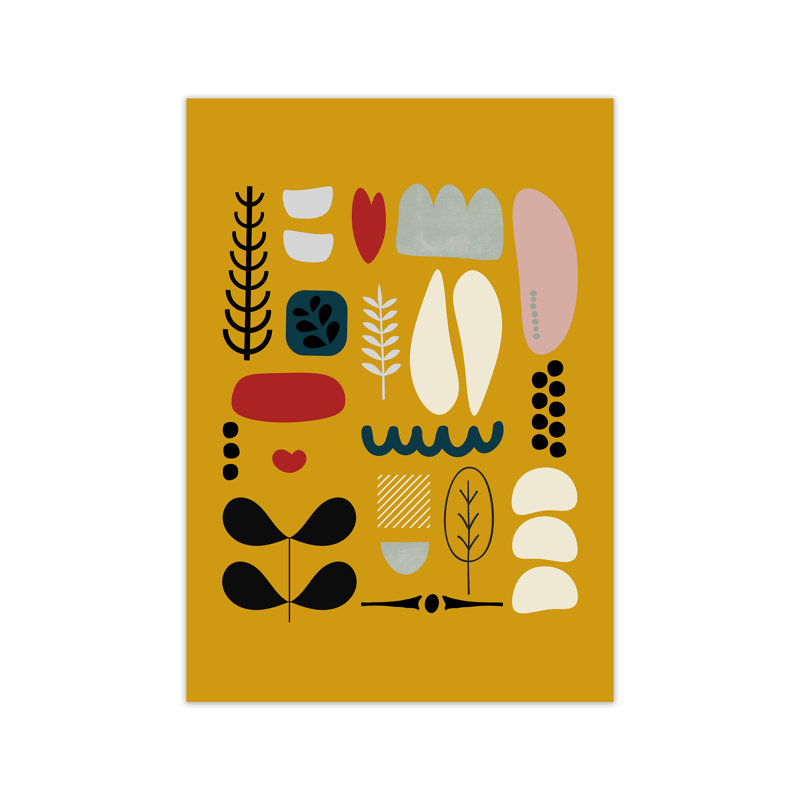 Scandinavian Folk On Yellow Original - Print, 42cm H x 30cm W x 1cm D, Unframed