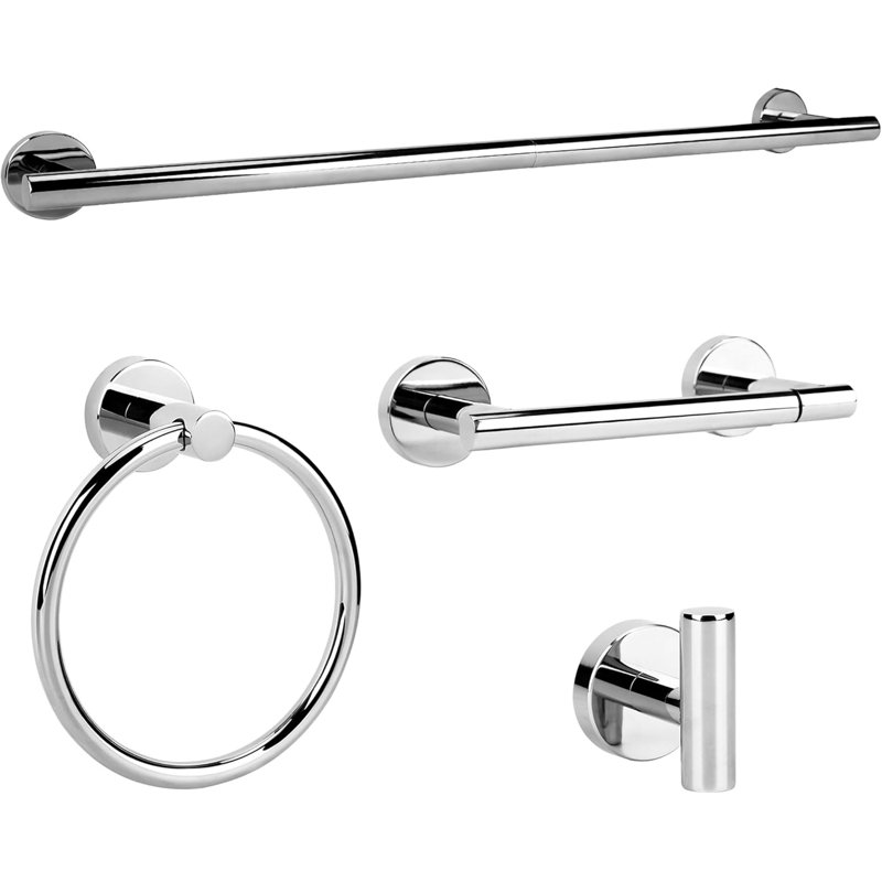 4-Piece Bathroom Hardware Set - Stainless Steel Towel Bar Set With Hand Towel Bar, Towel Ring, Toilet Paper Holder And Robe Hook - Wall Mounted For Bathroom
