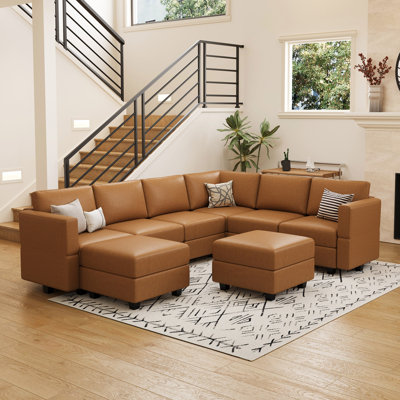 Colusa Faux Leather 7 Seats  U Shaped Free Combination Memory Foam Modular Sofa Storage Sectional Couch With A Movable Ottoman for living room