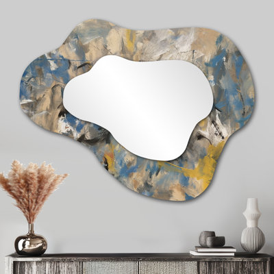 Southern Sunrise Abstract Expressionism V - Abstract Collages, forme irrégulière, miroir mural, miroir décoratif asymétrique bleu