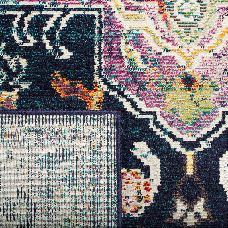 Haneul Oriental Navy/Fuchsia Area Rug, Runner 2'2" x 7'