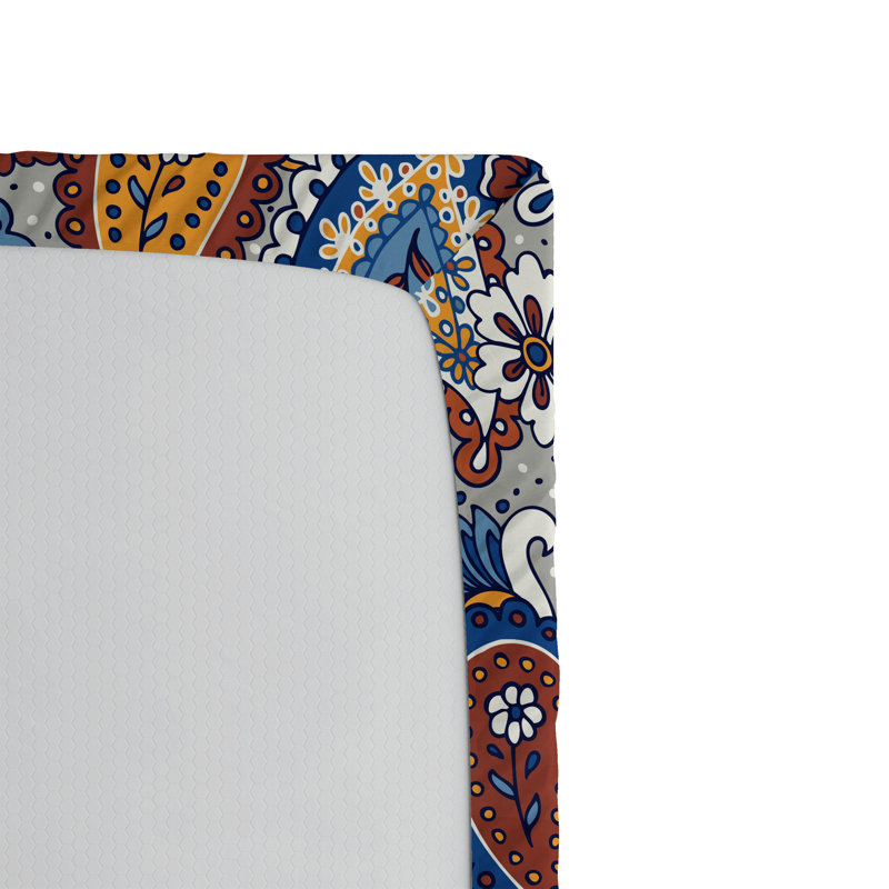 Drap-housse rustique Ambesonne, Twin Fitted Sheet, Jaune souci, bleu, rouille / cachemire