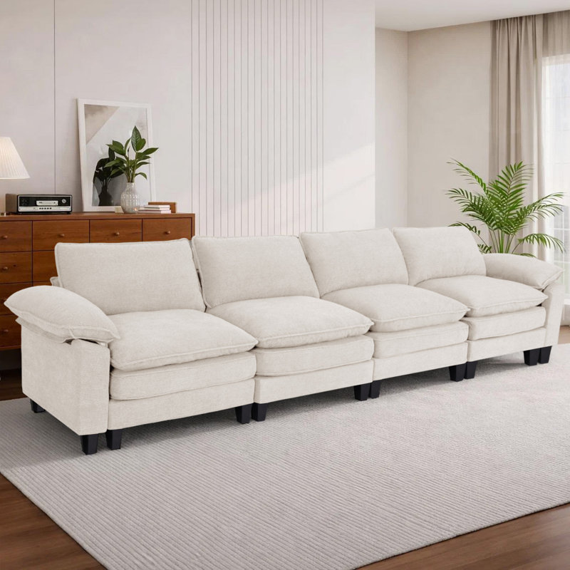 Canapé modulaire de coin rembourré 4 pièces 4 pièces, H 37,4 po x l 146,5 po x P 27,5 po, 4, Chenille beige