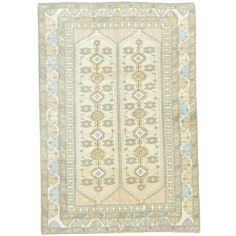Tapis rétro crème en laine 6 pi 6 po x 9 pi 4 po style rétro des années 1980
