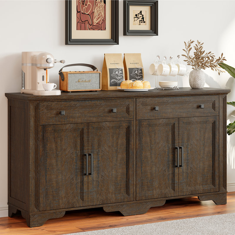 63" Sideboard Buffet Cabinet With 2 Large Drawers & Cabinets For Dining Room, Living Room, Brown
