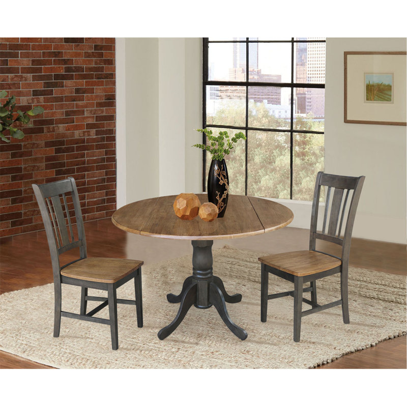 Khodor Solid Wood Top Pedestal Dining Set, Hickory/Washed Coal