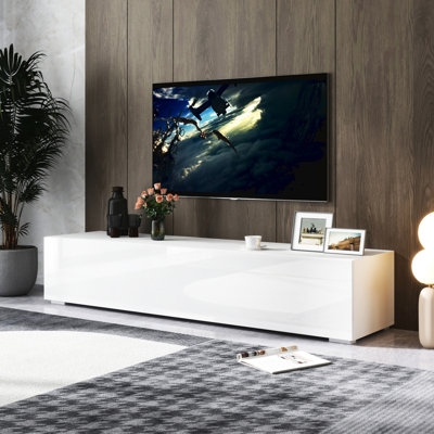 Modern White Tv Cabinet With Spacious Interior - For Living Room Use Stand Drop-down Doors Organization