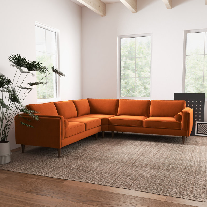 Canapé d'angle symétrique 3 pièces Elberon, Velours orange