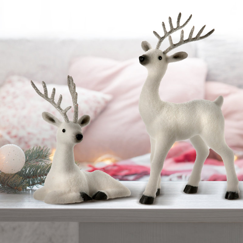 Ensemble de 2 cerfs givrés debout et couché 2 pièces