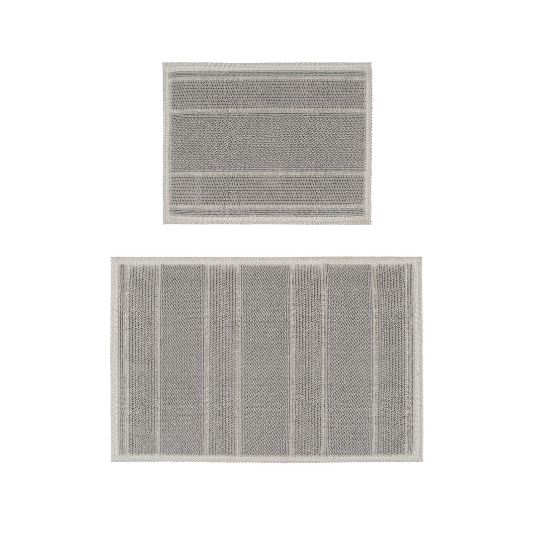 Ruglenza Bathroom Mat Set - 2 Piece Non Slip Cotton Bath Mats for Bathroom & Shower, Textured Loop Bath Rug Set, Quick Dry, Machine Washable, Easy Cle