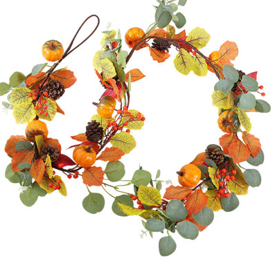  Faux Pumpkin Rattan Halloween Pains Decoration Pinecone Maple Leaf Pumpkin Rattan Christmas Holiday Hanging Decoration