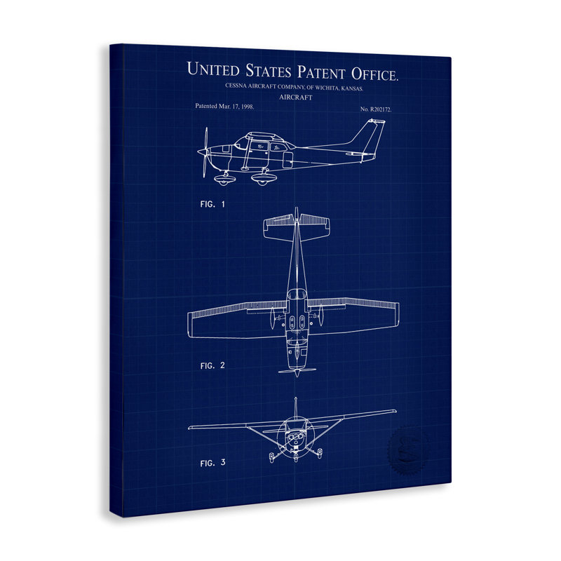 Art mural sur toile par brevet d'avions par Karl Hronek, H 20 po x l 16 po