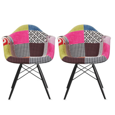 Hiebert Dining Chairs Set of 2 - Black Wood Eiffel Leg Armchairs with Plastic Seats for Kitchen, Dining Room or Cafe (Modern Farmhouse Style)