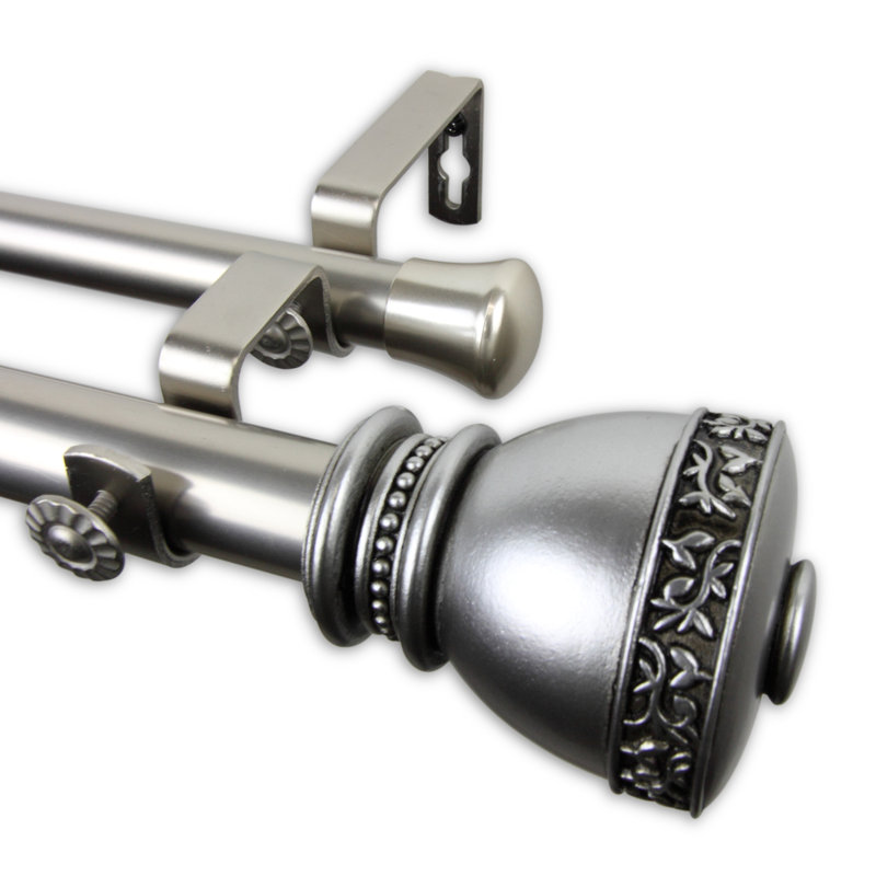 Tringle à rideaux double Ratzlaff, Nickel satiné, 48 po à 84 po