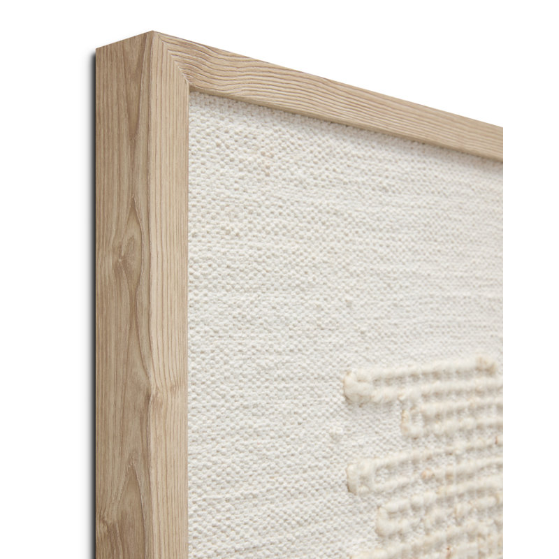 Beige and Ivory Handwoven Canvas Wall Art with Natural Wood Frame