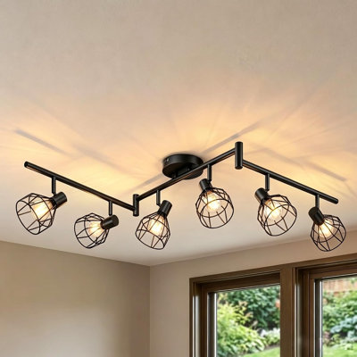 Retro 6 Way Ceiling Spotlight Fittings, 117cm Black Iron Track Light Kit
