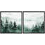 «Green Watercolor Pine Trees», ensemble de 2 brumes encadrées sur toile-97923430-97923429