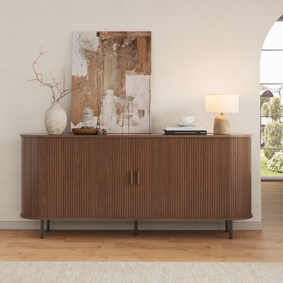 Sideboard Buffet Cabinet With Large Drawer, Storage Buffet With Tambour Sliding Door & Adjustable Shelf