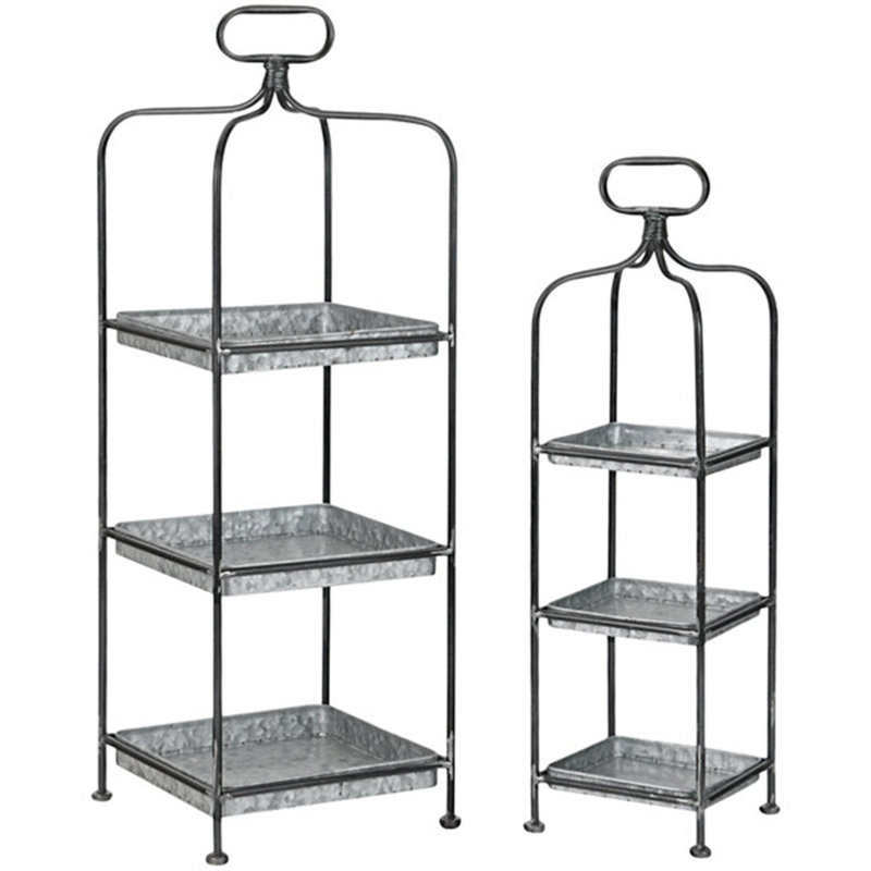 Kalalou 2-Piece 3-Tier Display Stand Set With Galvanized Metal Trays A868D5B0D9734D49BC6FAF3E87D73742