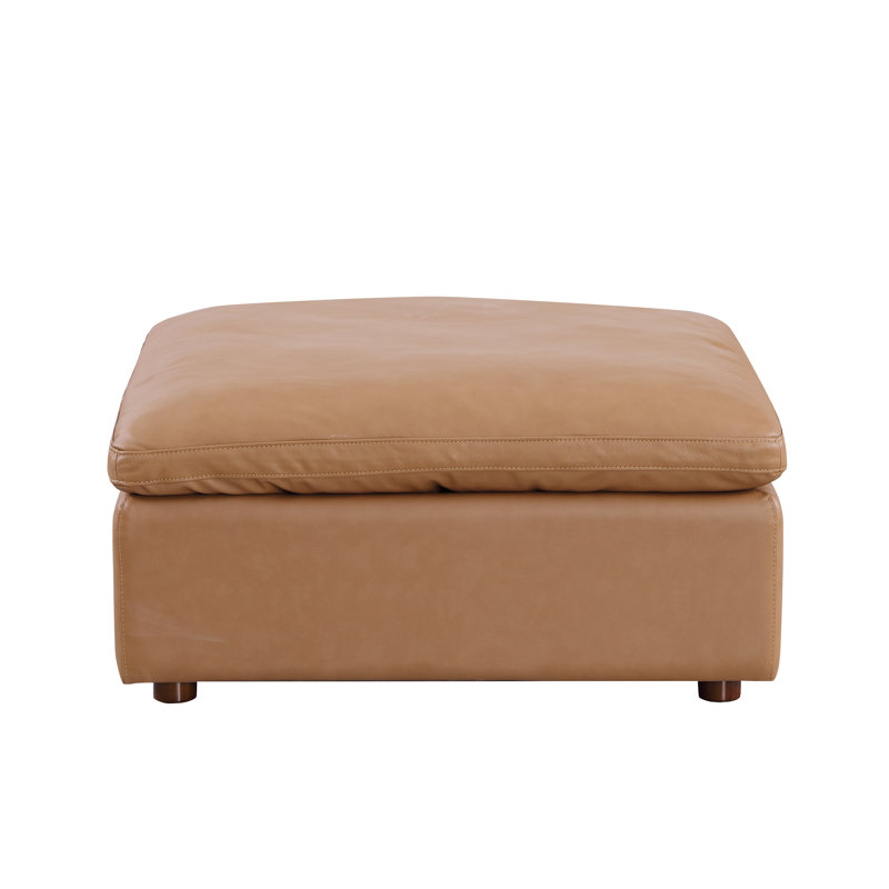 Repose-pieds - Revêtement en cuir italien fleur, Cuir véritable Lincoln Cognac